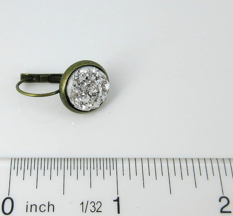 Summerfield Collection Antiqued Gold-tone Silver Faux Druzy Stone Lever-back Drop Earrings 12mm