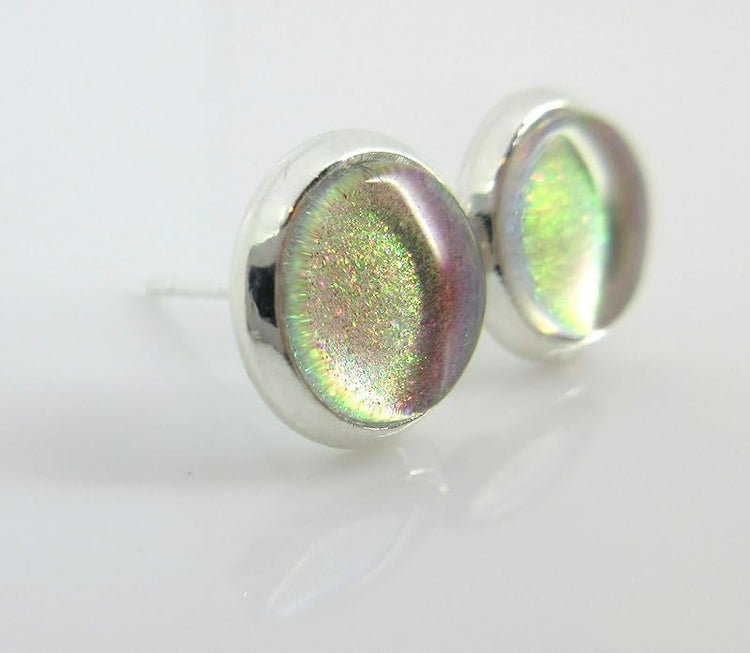 Summerfield Collection Silver-tone Pastel Purple Color Shift Glitter Glass Stud Earrings Hand-painted 8mm