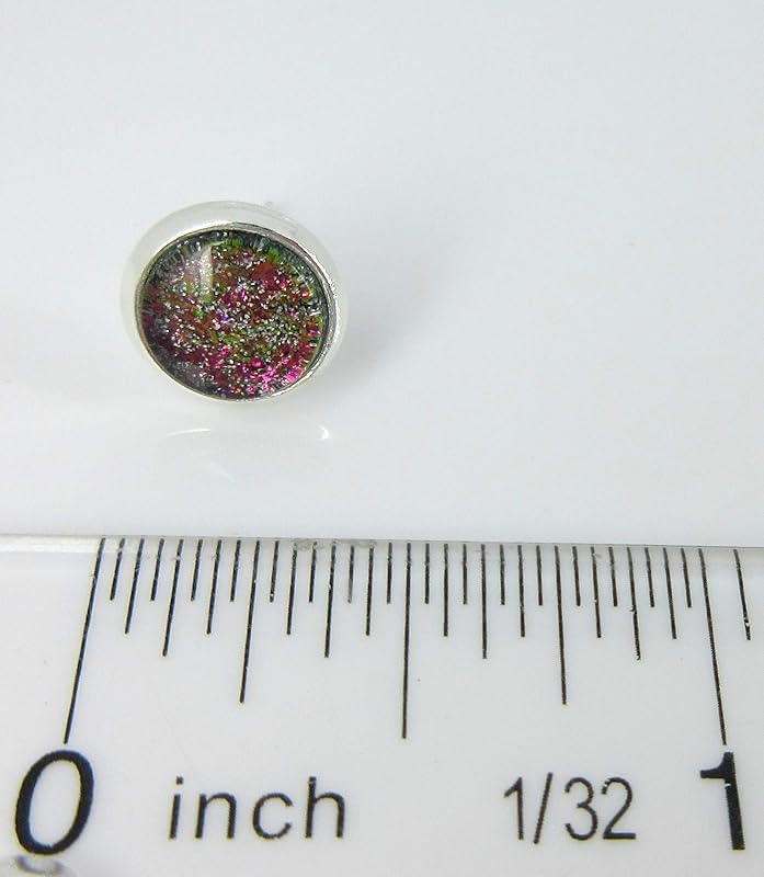 Summerfield Collection Silver-tone Pink Green Gold Purple Glitter Glass Stud Earrings Hand-painted 8mm
