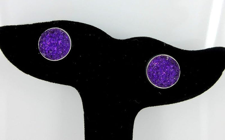 Summerfield Collection Silver-tone Faux Druzy Stone Stud Earrings 12mm (Deep Purple)