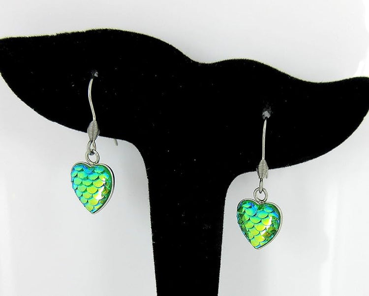 Summerfield Collection Mermaid Heart Choker Necklace Faux Black Suede Cord Dangle Earrings Set (Green)
