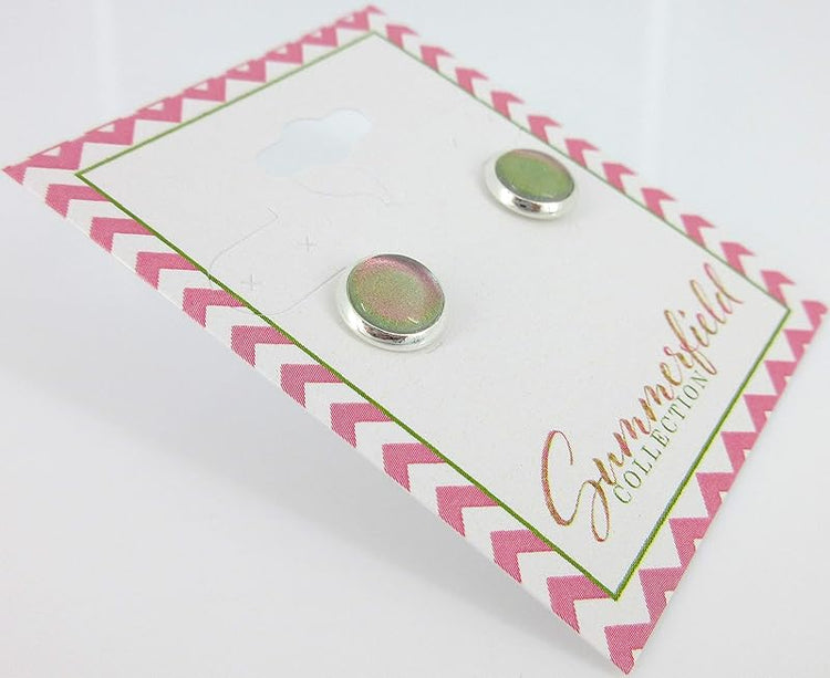 Summerfield Collection Silver-tone Hot Pink Color Shift Glitter Glass Stud Earrings Hand-painted 8mm