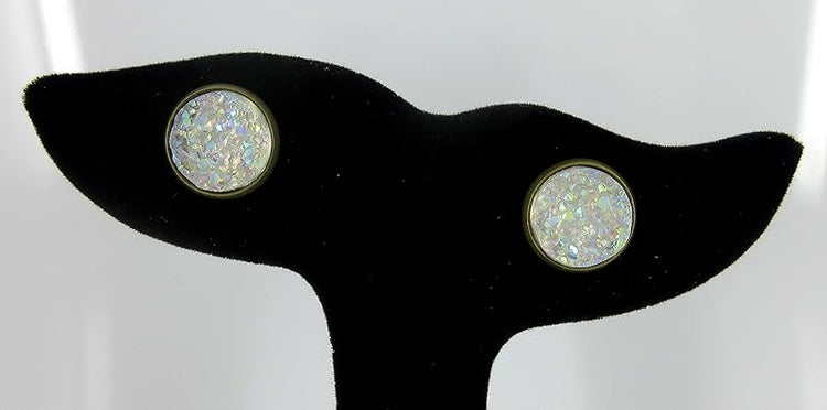 Summerfield Collection Trio Stud Earrings Seafoam Clear AB Faux Druzy Stone Yellow Mermaid Scale Set 12mm