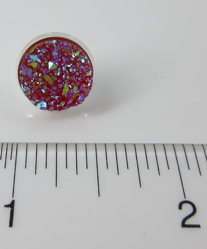 Summerfield Collection Trio Silver-tone Stud Earrings Faux Druzy Stone Red Dark Pink Blue Set 12mm