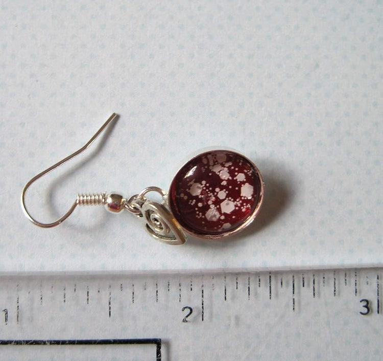 Summerfield Collection Silver-tone Red and White Glitter Glass Swirl Heart Charm Dangle Earrings Hand-painted