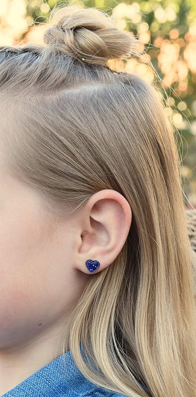 Summerfield Collection Stainless Steel Glitter Acrylic Heart Stud Earrings 8mm (Dark Purple)