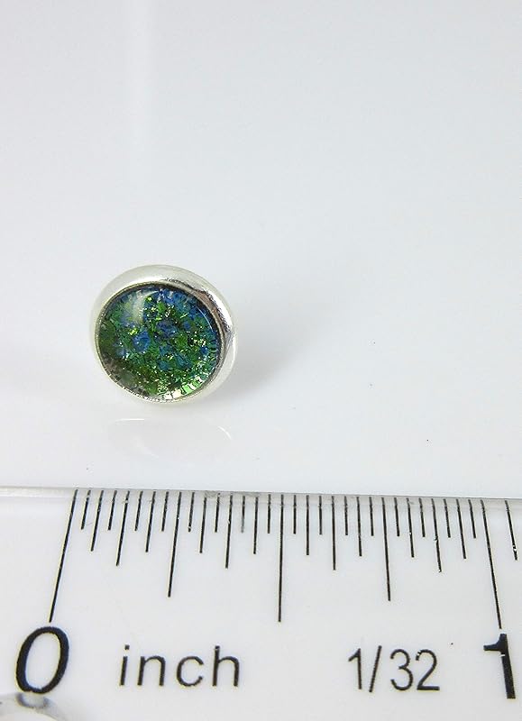 Summerfield Collection Silver-tone Green and Blue Glitter Glass Stud Earrings Hand-painted 8mm