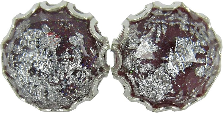 Summerfield Collection Silver Foil Faceted Resin Stud Earrings 12mm (Dk Purple)
