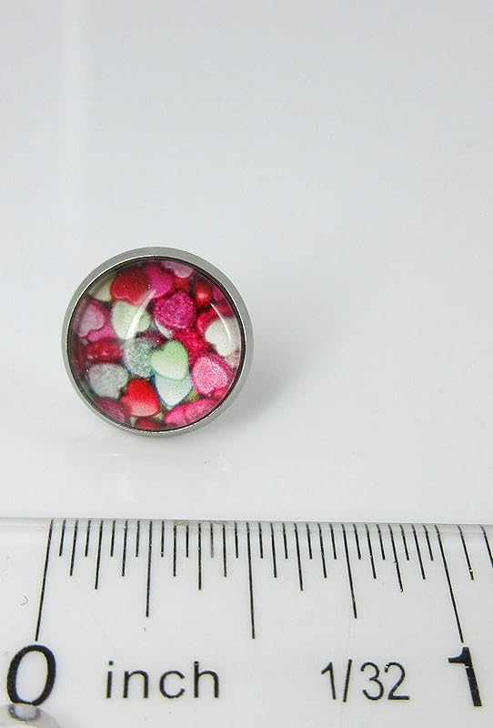 Summerfield Collection Stainless Steel Heart Print Glass Stud Earrings 12mm