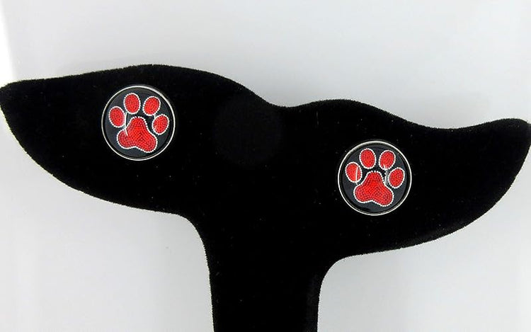Summerfield Collection Stainless Steel Paw Print Glass Stud Earrings 12mm (Red)