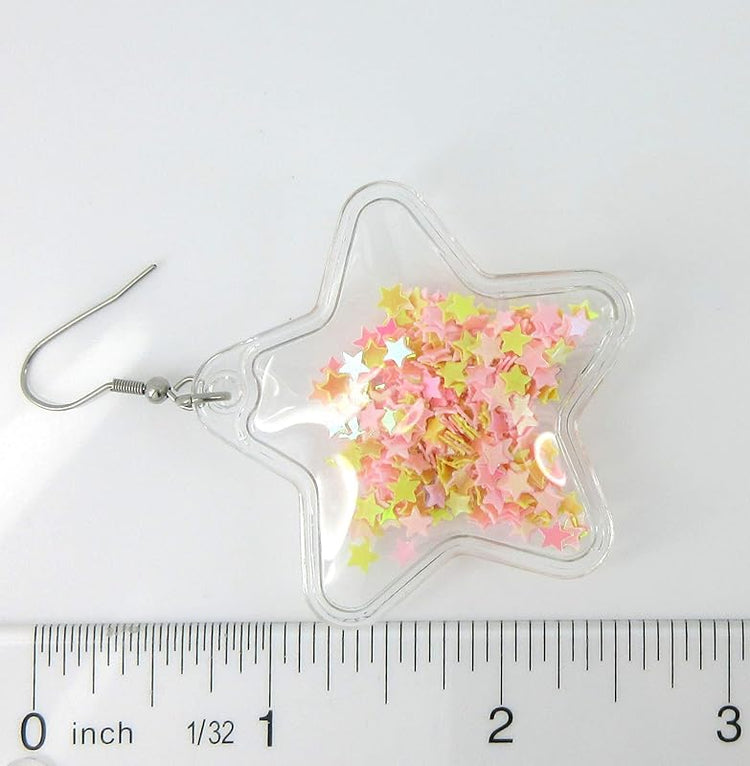 Summerfield Collection Confetti Glitter Shaker Large Star Dangle Earrings Stainless Steel (Pink/Yellow)