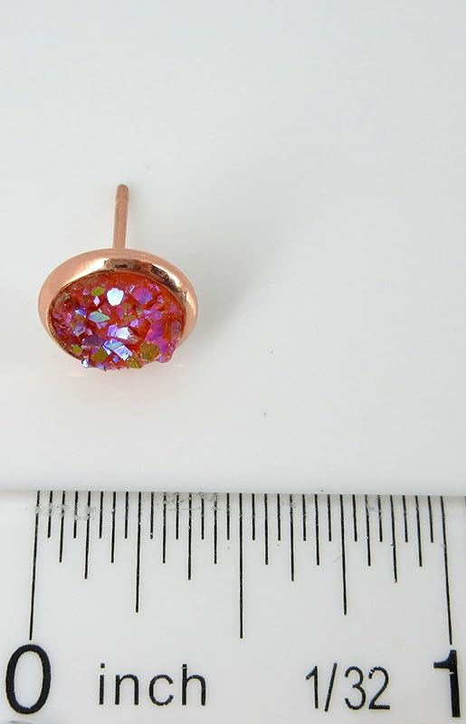 Summerfield Collection Rose Gold-tone Faux Druzy Stone Stud Earrings 8mm (Peach/Coral AB)