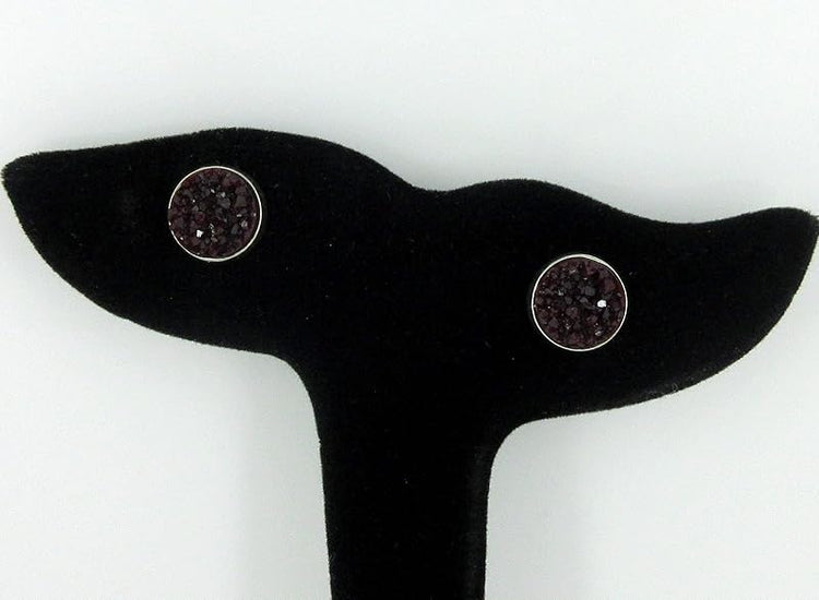 Summerfield Collection Stainless Steel Matte Faux Druzy Stone Stud Earrings 10mm (Black Cherry)