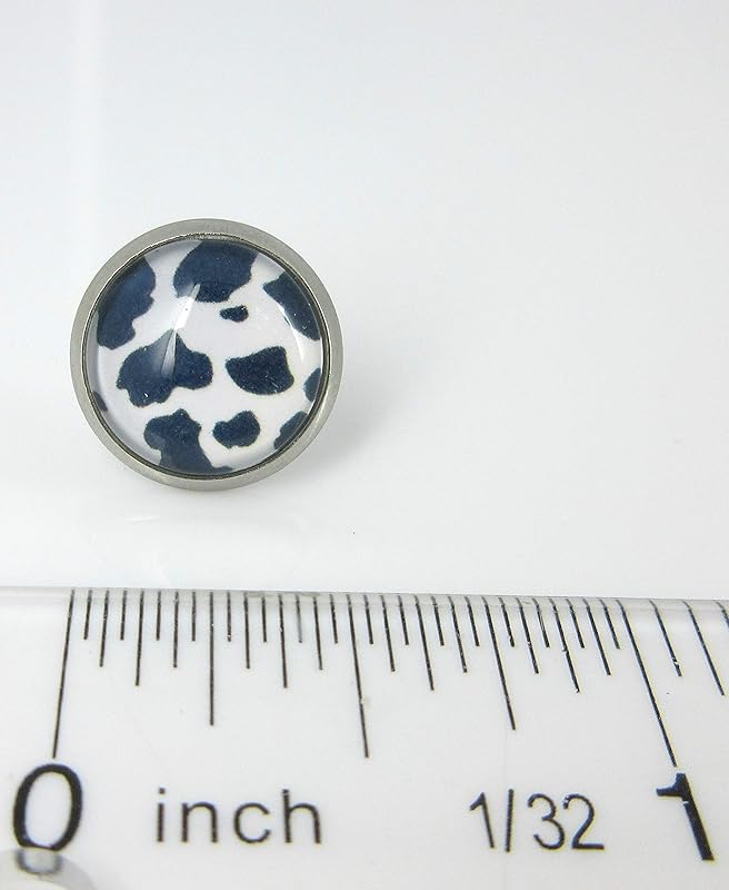 Summerfield Collection Stainless Steel Cow Animal Print Glass Stud Earrings 12mm Black (Black)