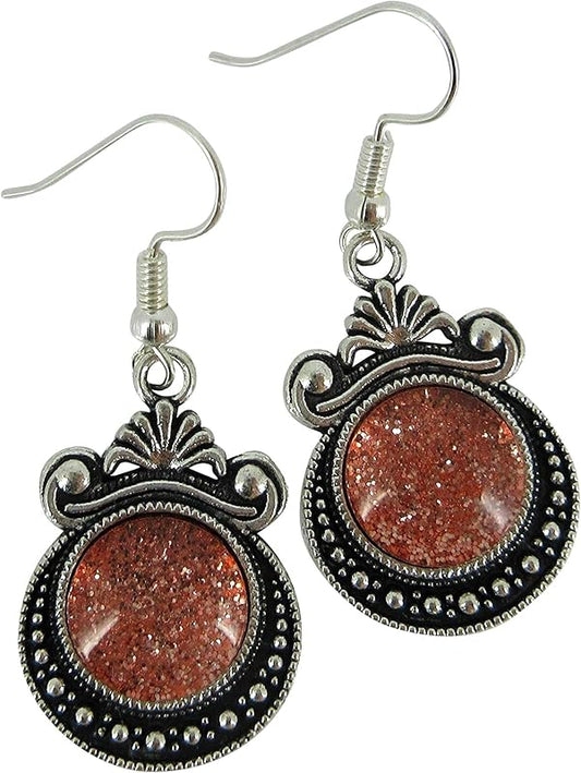 Summerfield Collection Antiqued Silver-tone Orange Glitter Glass Dangle Earrings Hand-painted