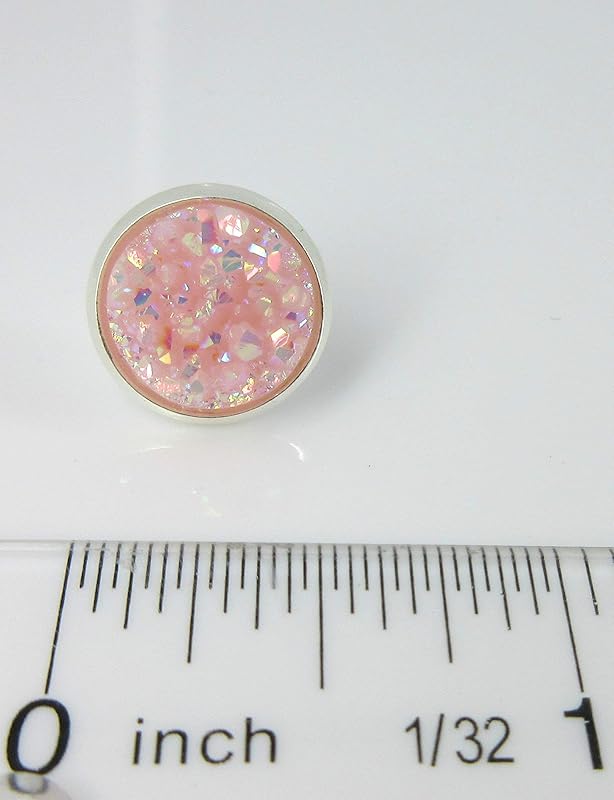 Summerfield Collection Silver-tone Pastel AB Faux Druzy Stone Stud Earrings 12mm (Ballet Pink)