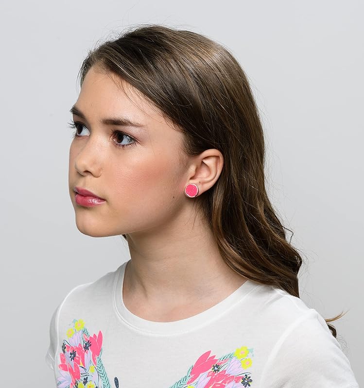 Summerfield Collection Silver-tone Faux Druzy Stone Stud Earrings 12mm (Neon Pink)