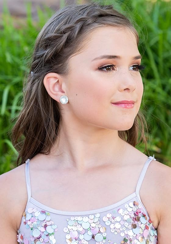 Summerfield Collection Silver-tone Glitter Glass Stud Earrings 12mm Hand-painted