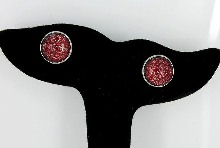 Summerfield Collection Stainless Steel Red with Gold Glitter Glass Stud Earrings Hand-painted 12mm