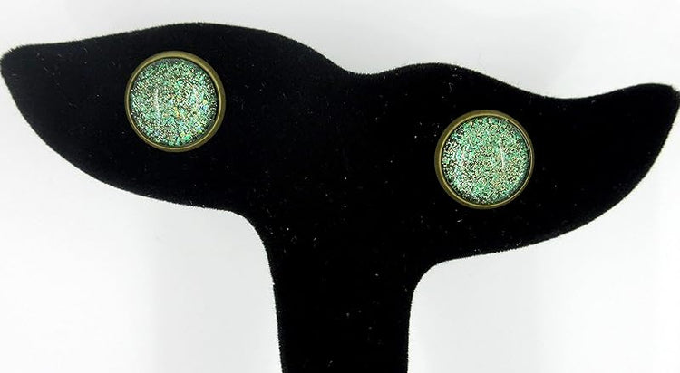 Summerfield Collection Antiqued Gold-Tone Army Green Glitter Glass Stud Earrings 12mm