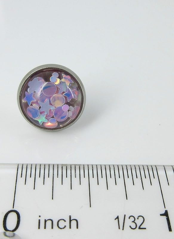 Summerfield Collection Stainless Steel Glitter Resin Globe Stud Earrings 12mm (Lilac)