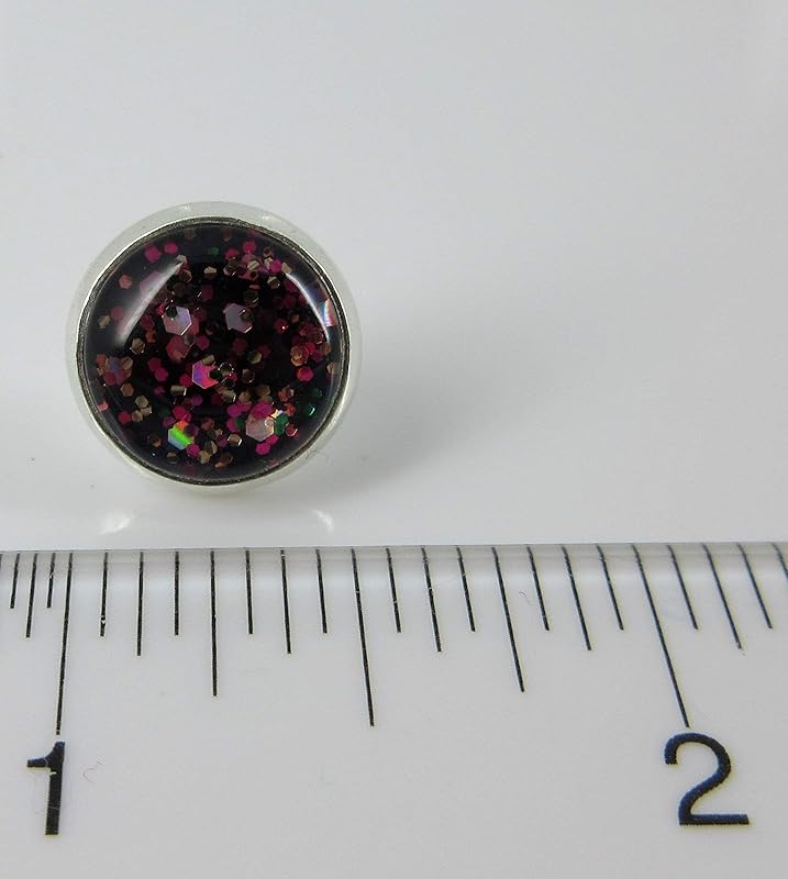 Summerfield Collection Silver-tone Preppy Mix Glitter Glass Stud Earrings Hand-painted 12mm