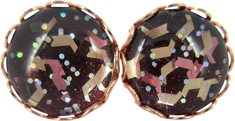 Summerfield Collection Rose Gold-tone Chevron Flake Glitter Glass Stud Earrings 12mm Hand-painted