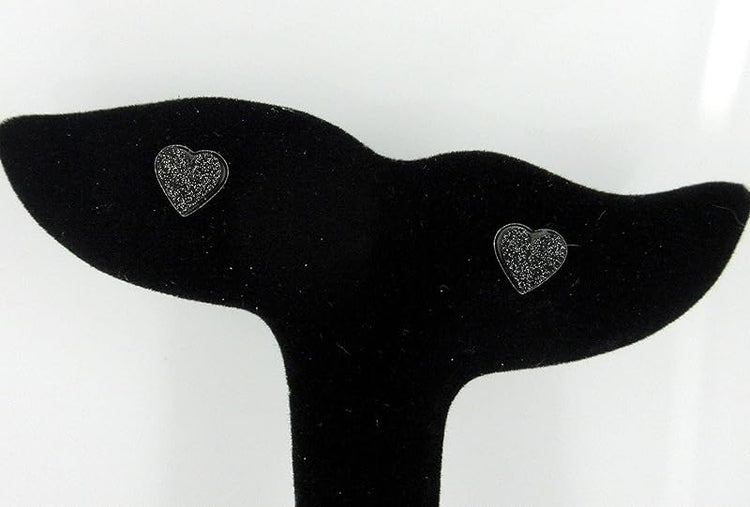 Summerfield Collection Stainless Steel Glitter Acrylic Heart Stud Earrings 8mm (Black)