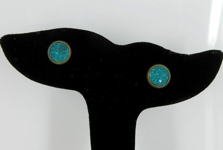 Summerfield Collection Trio Antiqued Gold-tone Stud Earrings 8mm Teal Pink Navy Blue Faux Druzy Stone Set (Teal/Pink/Navy Blue)
