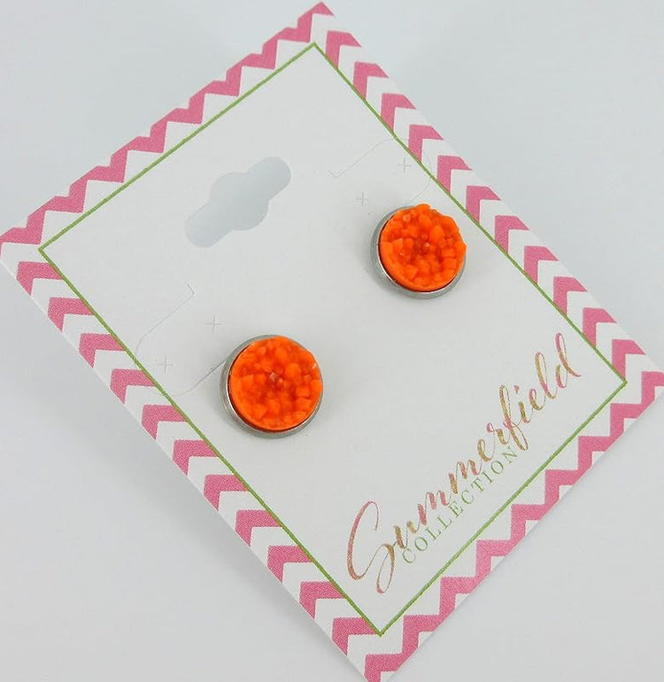 Summerfield Collection Stainless Steel Matte Faux Druzy Stone Stud Earrings 10mm (Orange)
