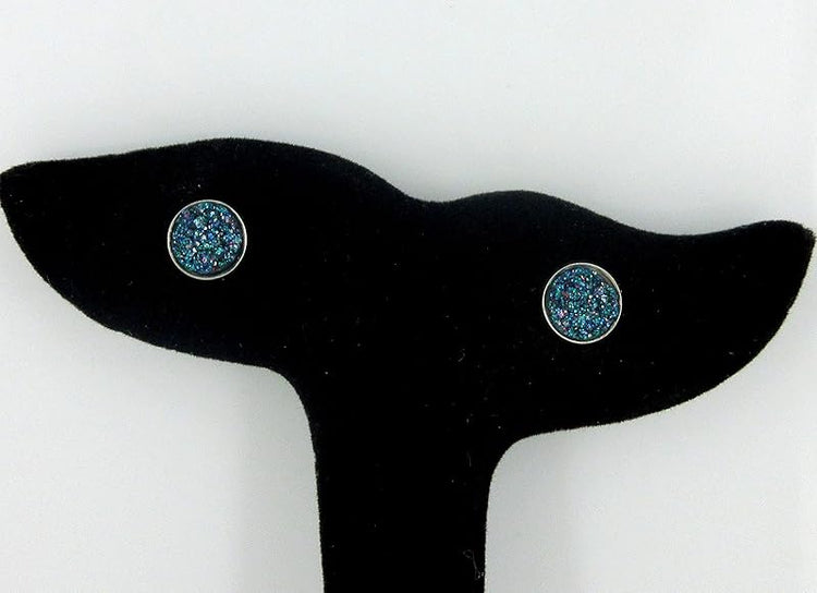 Summerfield Collection Stainless Steel Glitter Faux Druzy Stone Stud Earrings 8mm (Blue and Silver)