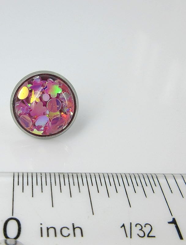 Summerfield Collection Stainless Steel Glitter Resin Globe Stud Earrings 12mm (Magenta)