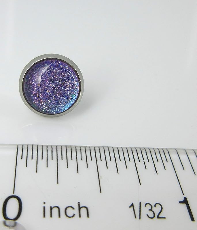 Summerfield Collection Stainless Steel Blue Purple Glitter Glass Stud Earrings Hand-painted 10mm