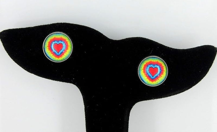 Summerfield Collection Stainless Steel Tie Dye Print Glass Stud Earrings 12mm (Heart)