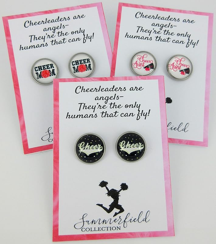Summerfield Collection Stainless Steel Cheer Printed Glass Stud Earrings 12mm (Cheer Mom)