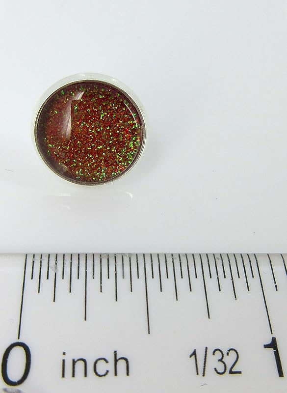 Summerfield Collection Silver-tone Red and Green Glitter Glass Stud Earrings Hand-painted (12mm)