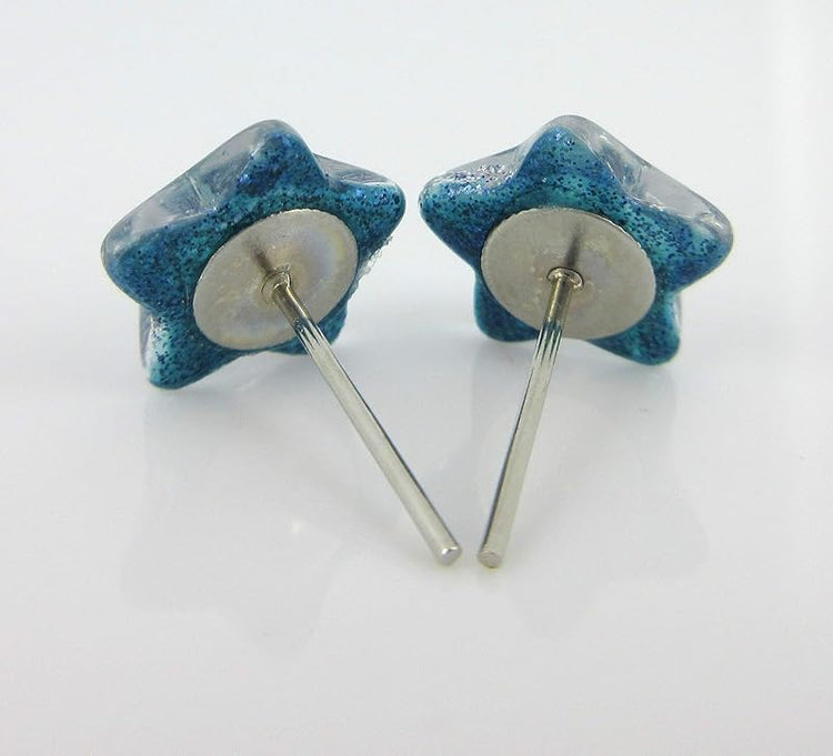 Summerfield Collection Star Shaped Glitter Glass Galaxy Stud Earrings 10mm Hand-painted