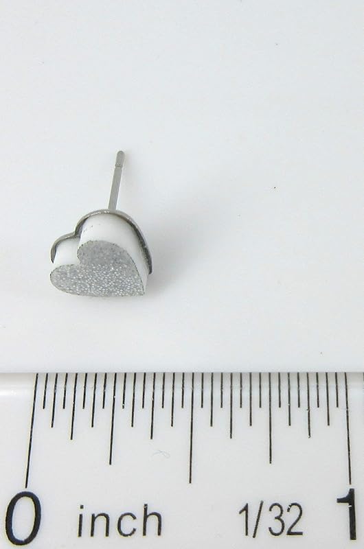 Summerfield Collection Stainless Steel Glitter Acrylic Heart Stud Earrings 8mm (Silver and White)