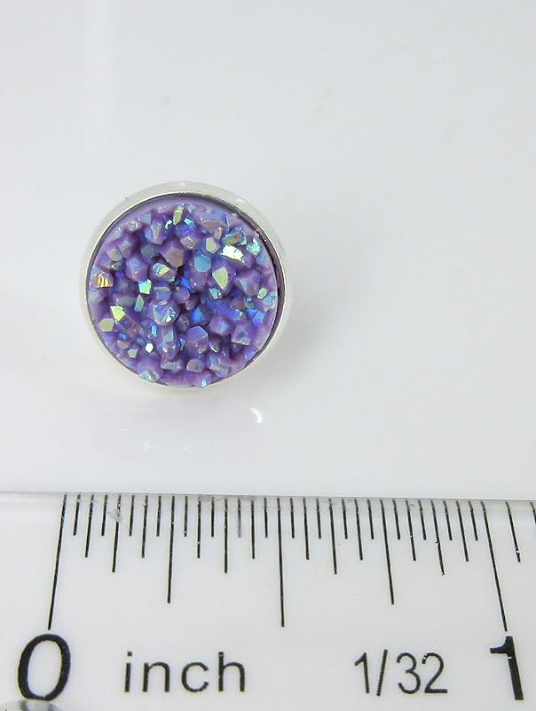 Summerfield Collection Silver-tone Solid AB Faux Druzy Stone Stud Earrings 12mm (Lavender Purple)