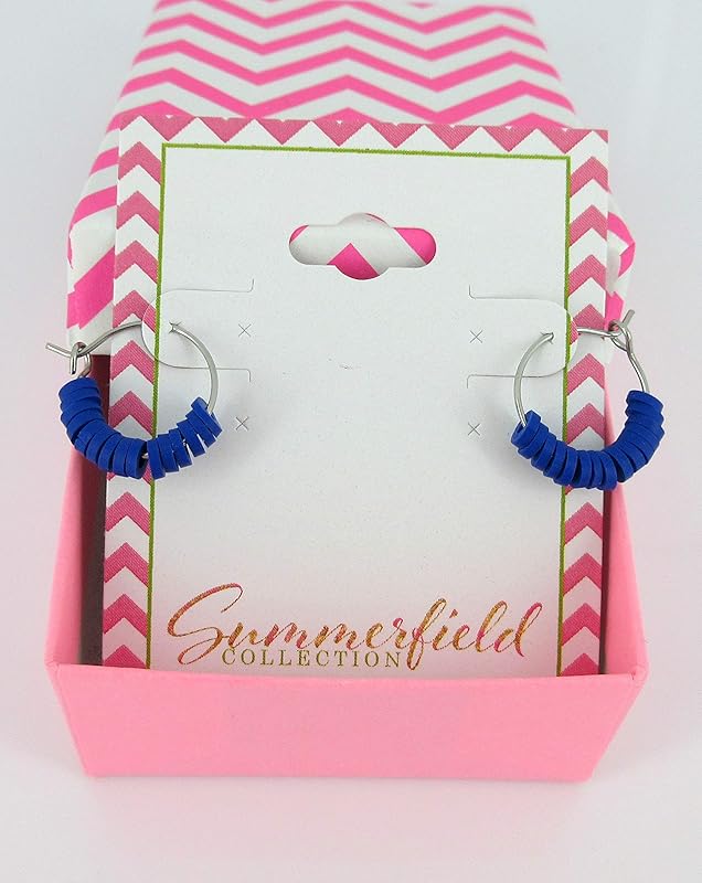 Summerfield Collection 15mm Stainless Steel Polymer Clay Katsuki Bead Hoop Earrings (Royal Blue)