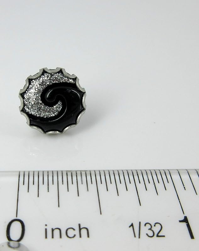 Summerfield Collection Stainless Steel Black and Silver Glitter Swirl Resin Stud Earrings 12mm