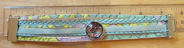Summerfield Collection Interchangeable Snap Bracelet 3 Charm Set Blue Green Pink Glitter Glass Layered Leather