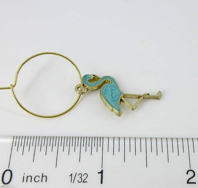 Summerfield Collection Gold Stainless Steel Teal Green Blue Flamingo Charm Hoop Earrings