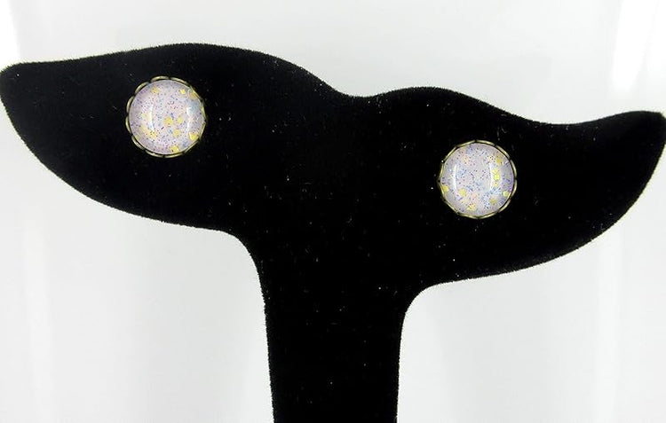 Summerfield Collection Antiqued Gold-tone Lavender Purple Glitter Glass Stud Earrings Hand-painted 10mm