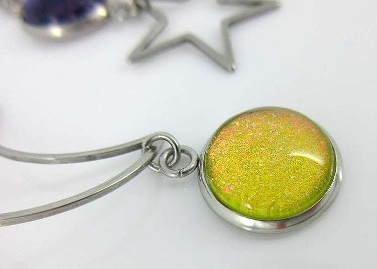 Summerfield Collection Stainless Steel Mismatch Glitter Glass Moon and Star Charm Dangle Earrings