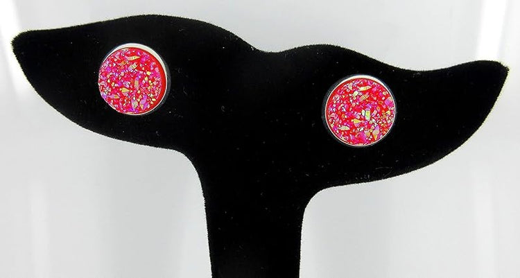 Summerfield CollectionTrio Silver-tone Stud Earrings Clear AB Red Faux Druzy Stone Mermaid Scale Set 12mm