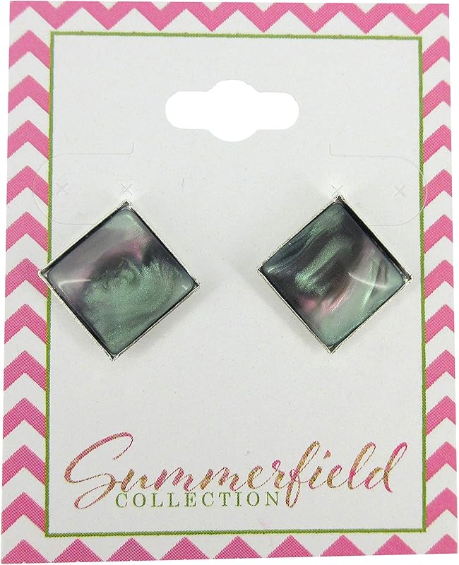 Summerfield Collection Silver-tone Faux Stone Resin Geometric Square Stud Earrings 12mm Mystical Gray Pink