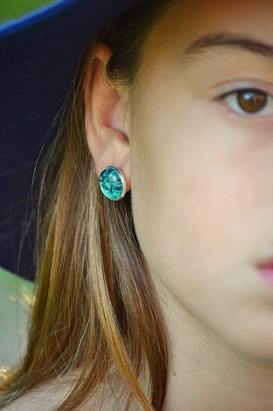 Summerfield Collection Silver-tone Mermaid Tail Glitter Glass Stud Earrings Hand-painted 12mm