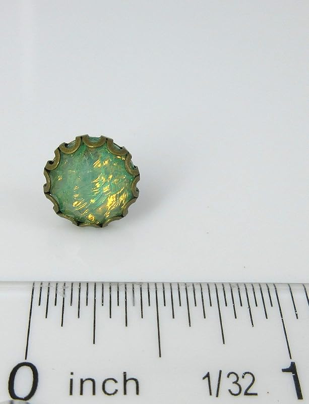 Summerfield Collection Antiqued Gold-tone Green AB Resin Opalescent Flake Stud Earrings 10mm