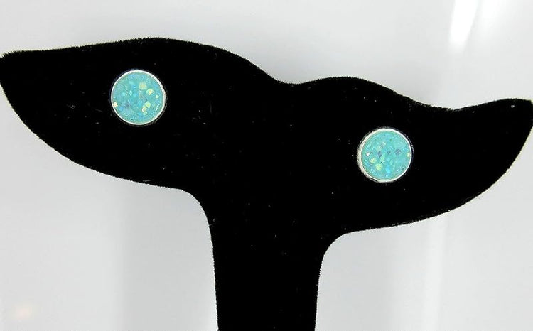 Summerfield Collection Silver-tone Pastel AB Faux Druzy Stone Stud Earrings 8mm (Aqua Blue)